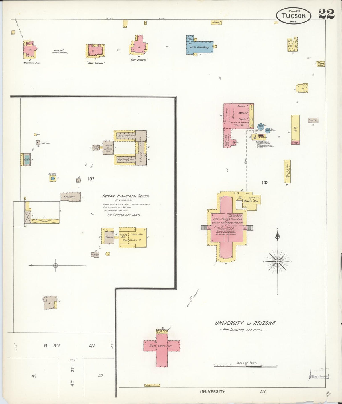 Sanborn Fire Insurance Map from Tucson, Pima County, Arizona (1901), Sheet #0022 - Historic Sanborn Fire Insurance Map Print, vintage old map wall art, antique decor, genealogy gift, Arizona Arizona map