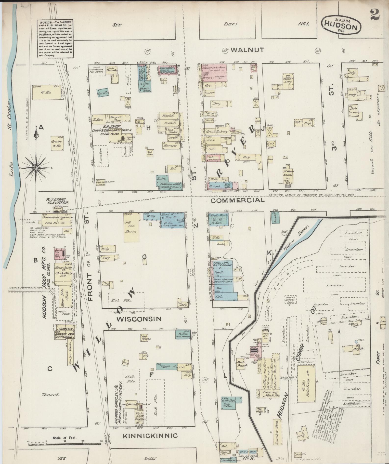 Sanborn Fire Insurance Map from Hudson, St. Croix County, Wisconsin (1884), Sheet #0002 - Historic Sanborn Fire Insurance Map Print, vintage old map wall art, antique decor, genealogy gift, Wisconsin Wisconsin map