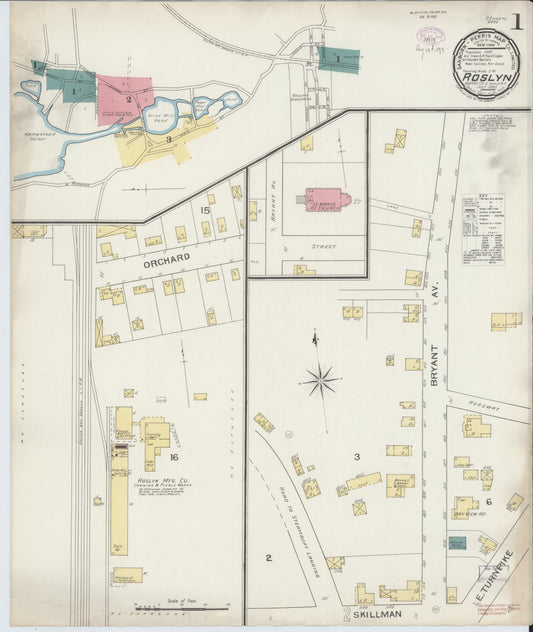 Sanborn Fire Insurance Map from Roslyn, Nassau County, New York (1893), Sheet #0001 - Historic Sanborn Fire Insurance Map Print, vintage old map wall art, antique decor, genealogy gift, New York New York map