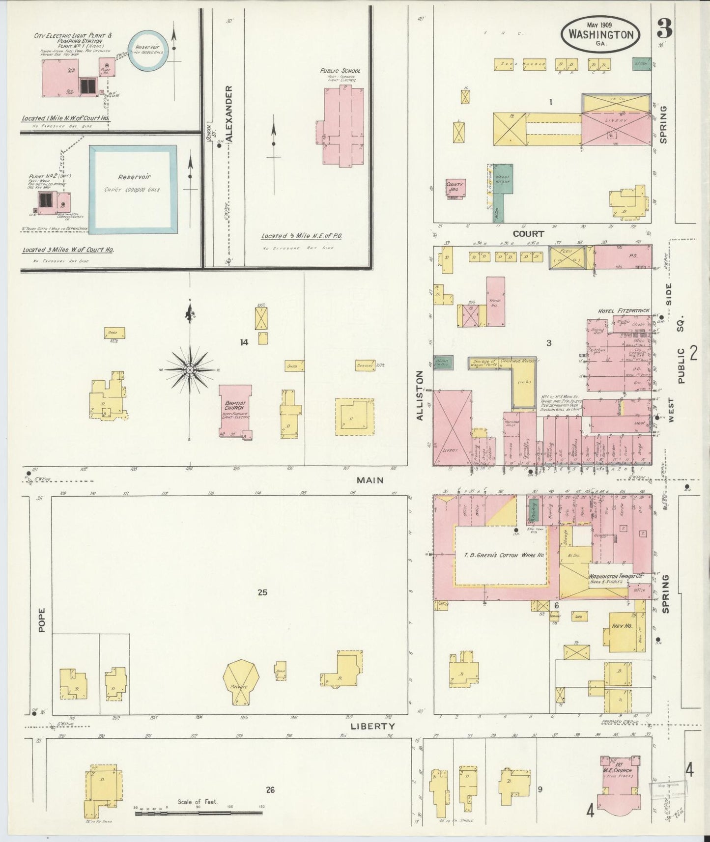 Sanborn Fire Insurance Map from Washington, Wilkes County, Georgia (1909), Sheet #0003 - Historic Sanborn Fire Insurance Map Print, vintage old map wall art, antique decor, genealogy gift, Washington Washington map