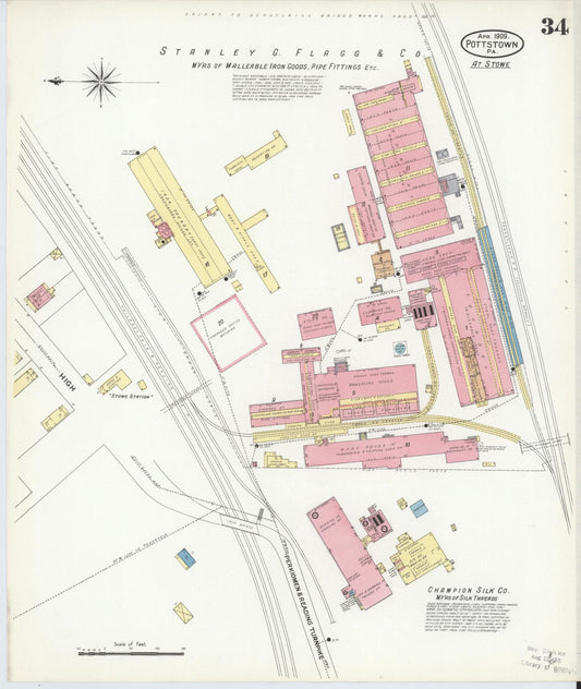Sanborn Fire Insurance Map from Pottstown, Montgomery County, Pennsylvania (1909), Sheet #0034 - Historic Sanborn Fire Insurance Map Print, vintage old map wall art, antique decor, genealogy gift, Pennsylvania Pennsylvania map