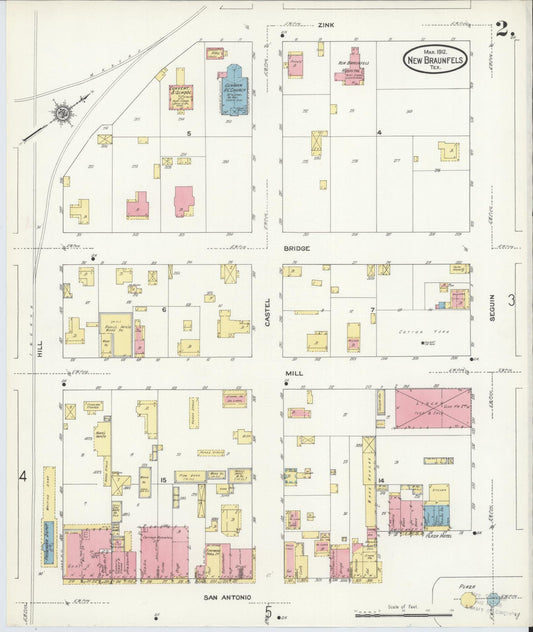 Sanborn Fire Insurance Map from New Braunfels, Comal County, Texas (1912), Sheet #0002 - Historic Sanborn Fire Insurance Map Print, vintage old map wall art, antique decor, genealogy gift, Texas Texas map