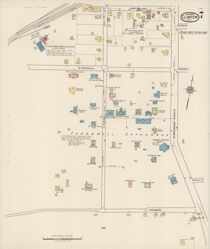 Sanborn Fire Insurance Map from Clinton, Laurens County, South Carolina (1922), Sheet #0007 - Complete Map Set gallery image, historic Sanborn map, vintage wall art, South Carolina South Carolina