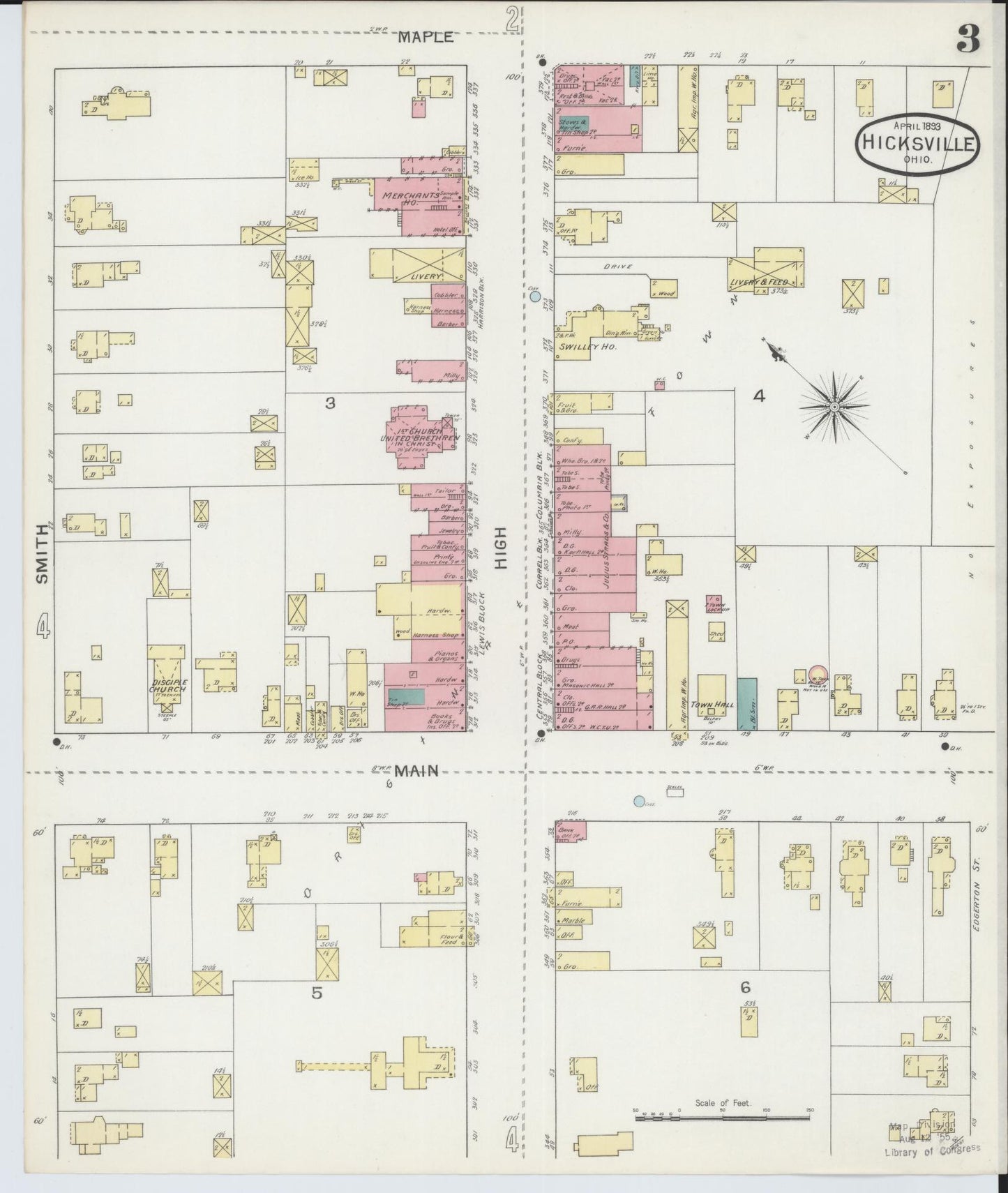 Sanborn Fire Insurance Map from Hicksville, Defiance County, Ohio (1893), Sheet #0003 - Historic Sanborn Fire Insurance Map Print, vintage old map wall art, antique decor, genealogy gift, Ohio Ohio map