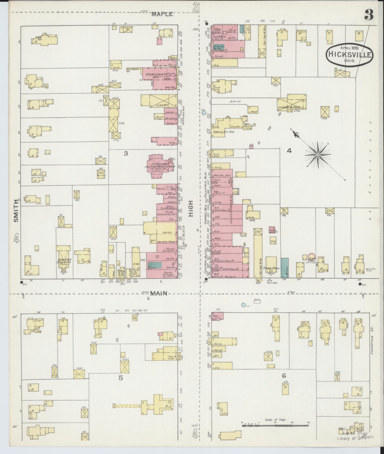 Sanborn Fire Insurance Map from Hicksville, Defiance County, Ohio (1893), Sheet #0003 - Historic Sanborn Fire Insurance Map Print, vintage old map wall art, antique decor, genealogy gift, Ohio Ohio map