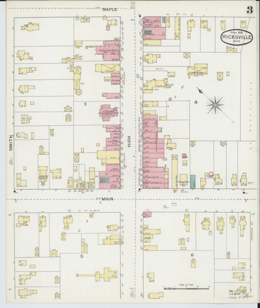 Sanborn Fire Insurance Map from Hicksville, Defiance County, Ohio (1893), Sheet #0003 - Historic Sanborn Fire Insurance Map Print, vintage old map wall art, antique decor, genealogy gift, Ohio Ohio map