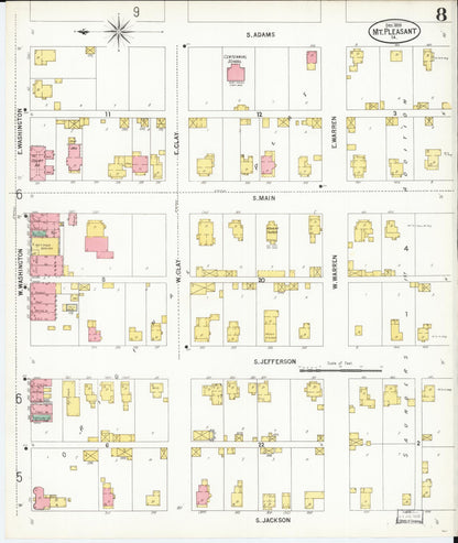 Sanborn Fire Insurance Map from Mount Pleasant, Henry County, Iowa (1899), Sheet #0008 - Historic Sanborn Fire Insurance Map Print, vintage old map wall art