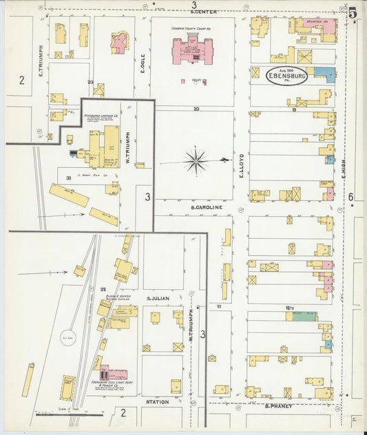 Sanborn Fire Insurance Map from Ebensburg, Cambria County, Pennsylvania (1904), Sheet #0005 - Historic Sanborn Fire Insurance Map Print, vintage old map wall art, antique decor, genealogy gift, Pennsylvania Pennsylvania map