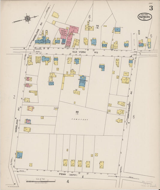 Sanborn Fire Insurance Map from Hatboro, Montgomery County, Pennsylvania (1922), Sheet #0003 - Historic Sanborn Fire Insurance Map Print, vintage old map wall art, antique decor, genealogy gift, Pennsylvania Pennsylvania map