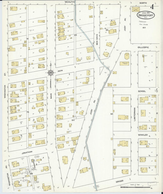 Sanborn Fire Insurance Map from Bridgeport, Lawrence County, Illinois (1912), Sheet #0004 - Historic Sanborn Fire Insurance Map Print, vintage old map wall art, antique decor, genealogy gift, Illinois Illinois map