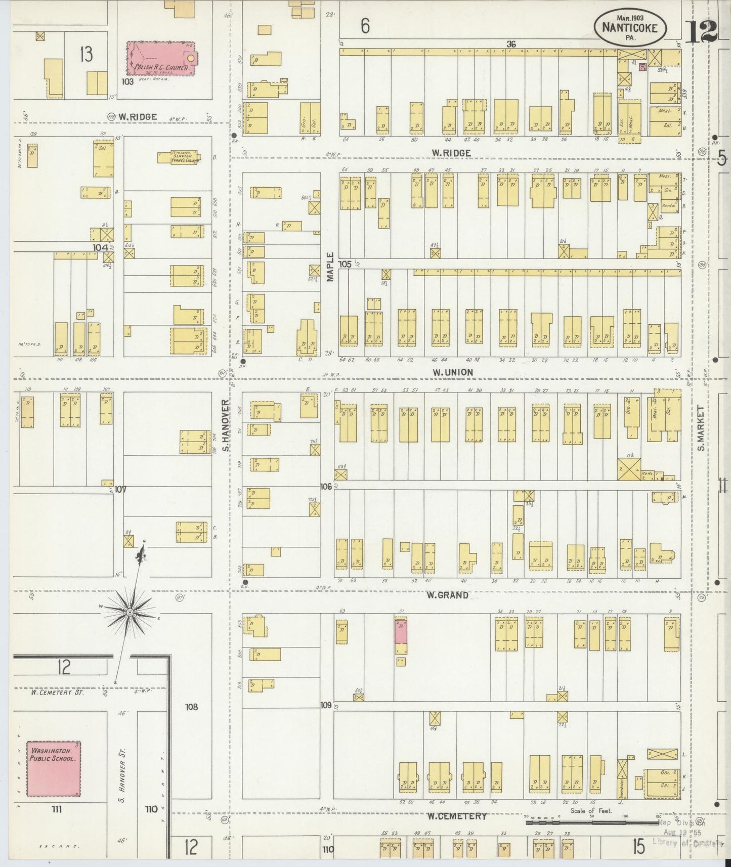 Sanborn Fire Insurance Map from Nanticoke, Luzerne County, Pennsylvania (1903), Sheet #0012 - Complete Map Set gallery image, historic Sanborn map, vintage wall art, Pennsylvania Pennsylvania