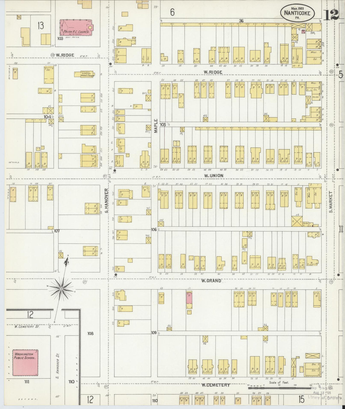 Sanborn Fire Insurance Map from Nanticoke, Luzerne County, Pennsylvania (1903), Sheet #0012 - Complete Map Set gallery image, historic Sanborn map, vintage wall art, Pennsylvania Pennsylvania