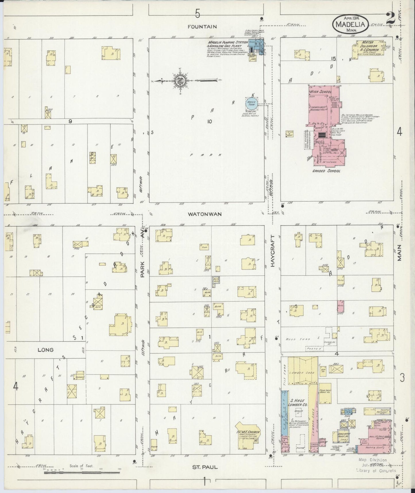 Sanborn Fire Insurance Map from Madelia, Watonwan County, Minnesota (1914), Sheet #0002 - Complete Map Set gallery image, historic Sanborn map, vintage wall art, Minnesota Minnesota