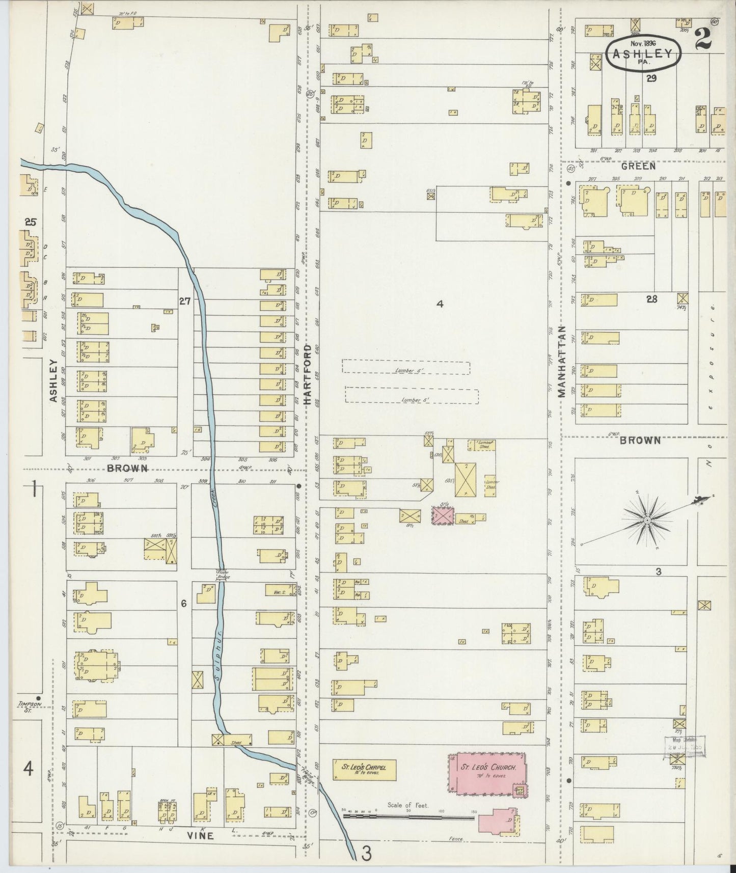 Sanborn Fire Insurance Map from Ashley, Luzerne County, Pennsylvania (1896), Sheet #0002 - Historic Sanborn Fire Insurance Map Print, vintage old map wall art, antique decor, genealogy gift, Pennsylvania Pennsylvania map