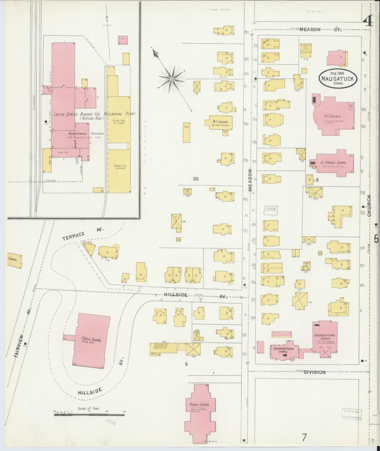 Sanborn Fire Insurance Map from Naugatuck, New Haven County, Connecticut (1904), Sheet #0004 - Complete Map Set gallery image, historic Sanborn map, vintage wall art, Connecticut Connecticut