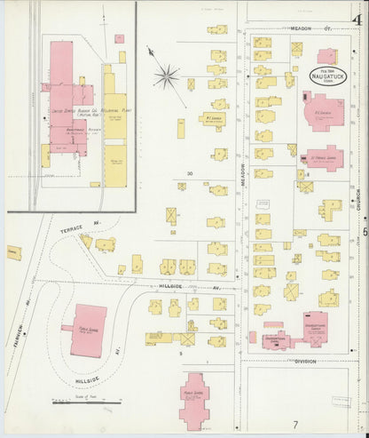 Sanborn Fire Insurance Map from Naugatuck, New Haven County, Connecticut (1904), Sheet #0004 - Complete Map Set gallery image, historic Sanborn map, vintage wall art, Connecticut Connecticut