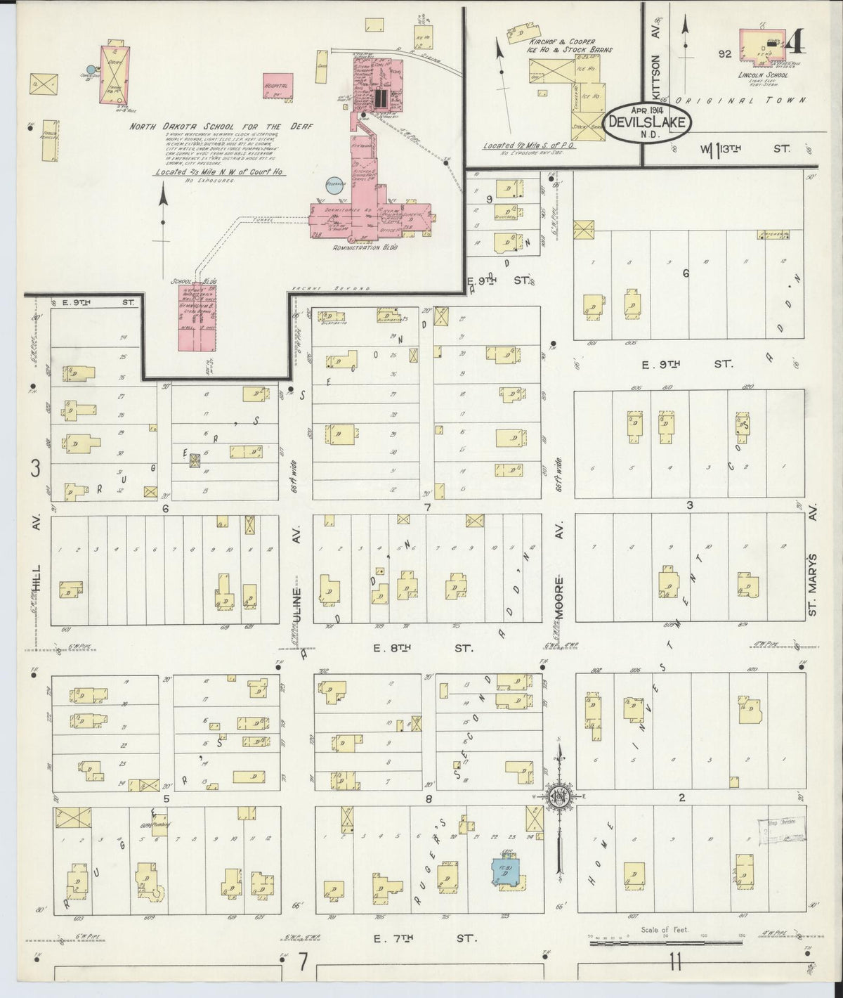 Sanborn Fire Insurance Map from Devils Lake, Ramsey County, North Dakota (1914), Sheet #0004 - Complete Map Set gallery image, historic Sanborn map, vintage wall art, North Dakota North Dakota
