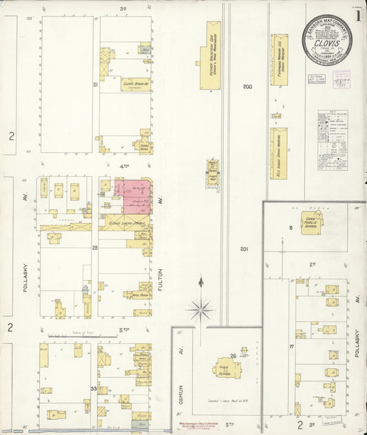 Sanborn Fire Insurance Map from Clovis, Fresno County, California (1904), Sheet #0001 - Complete Map Set gallery image, historic Sanborn map, vintage wall art, California California