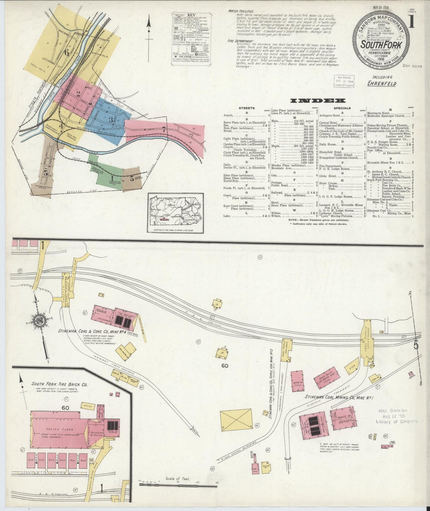 Sanborn Fire Insurance Map from South Fork, Cambria County, Pennsylvania (1916), Sheet #0001 - Complete Map Set gallery image, historic Sanborn map, vintage wall art, Pennsylvania Pennsylvania