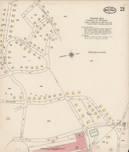 Sanborn Fire Insurance Map from West Point, Troup County, Georgia (1922), Sheet #0021 - Complete Map Set gallery image, historic Sanborn map, vintage wall art, Alabama Alabama