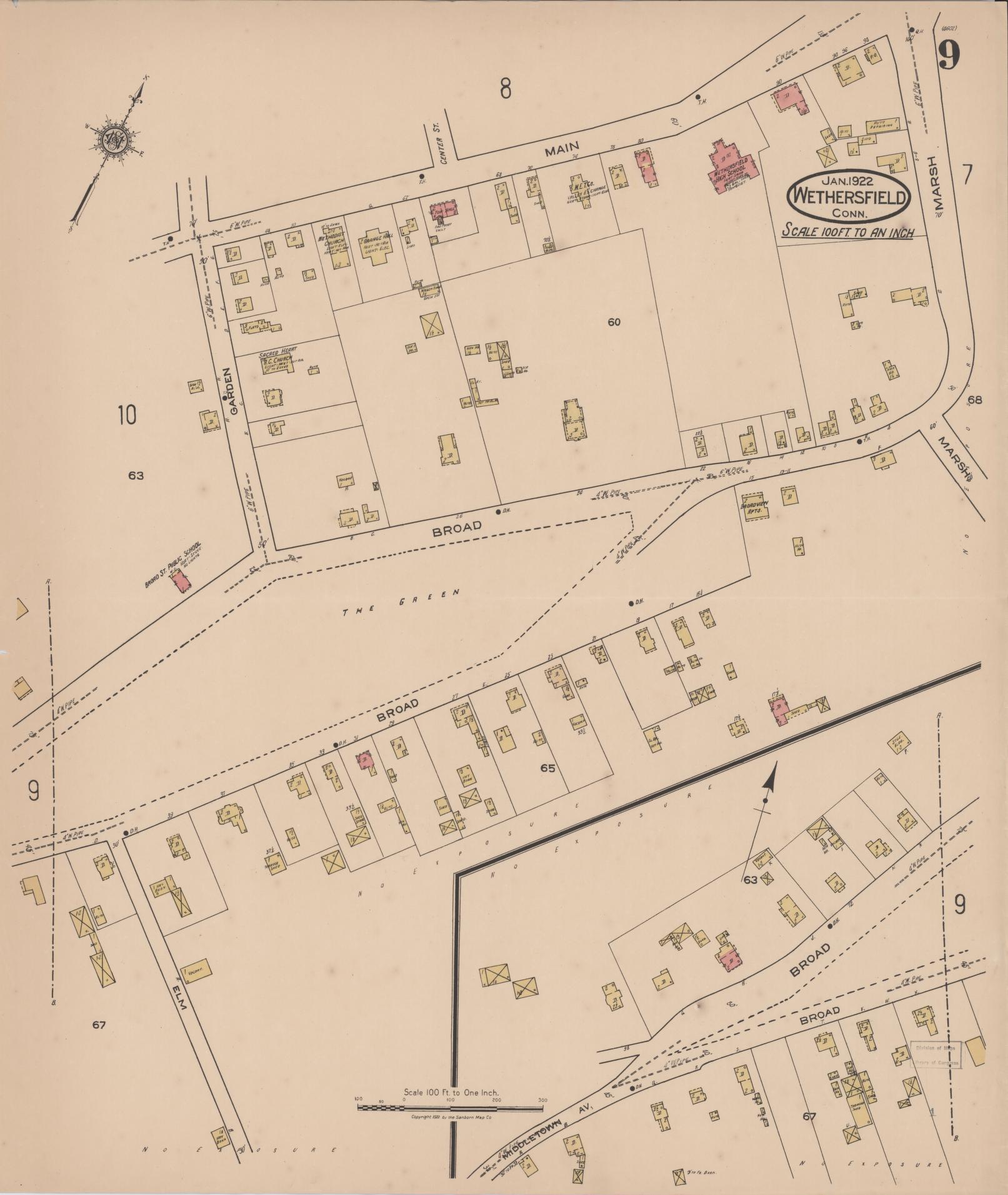 Sanborn Fire Insurance Map from Wethersfield, Hartford County, Connecticut (1922), Sheet #0009 - Complete Map Set gallery image, historic Sanborn map, vintage wall art, Connecticut Connecticut