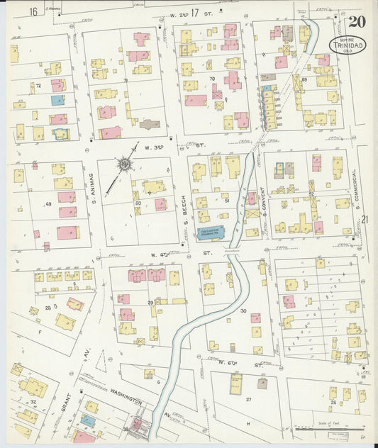 Sanborn Fire Insurance Map from Trinidad, Las Animas County, Colorado (1912), Sheet #0020 - Historic Sanborn Fire Insurance Map Print, vintage old map wall art, antique decor, genealogy gift, Colorado Colorado map