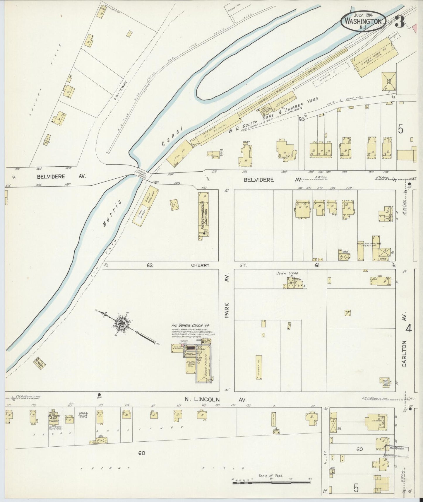 Sanborn Fire Insurance Map from Washington, Warren County, New Jersey (1914), Sheet #0003 - Historic Sanborn Fire Insurance Map Print, vintage old map wall art, antique decor, genealogy gift, Washington Washington map