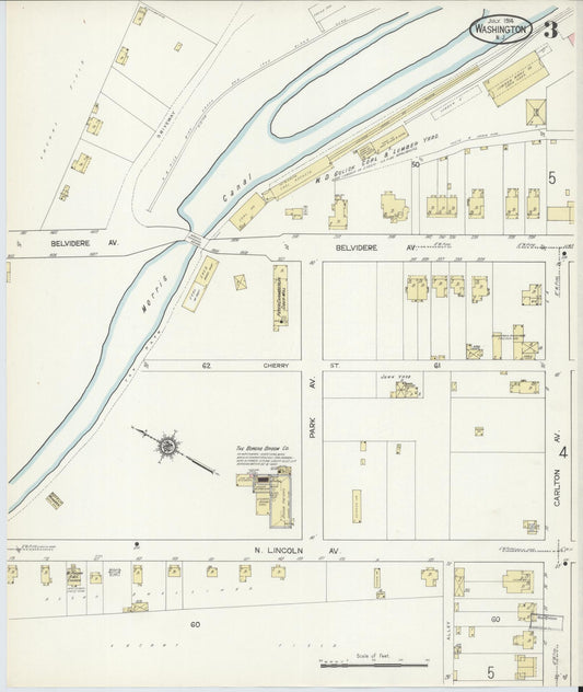 Sanborn Fire Insurance Map from Washington, Warren County, New Jersey (1914), Sheet #0003 - Historic Sanborn Fire Insurance Map Print, vintage old map wall art, antique decor, genealogy gift, Washington Washington map