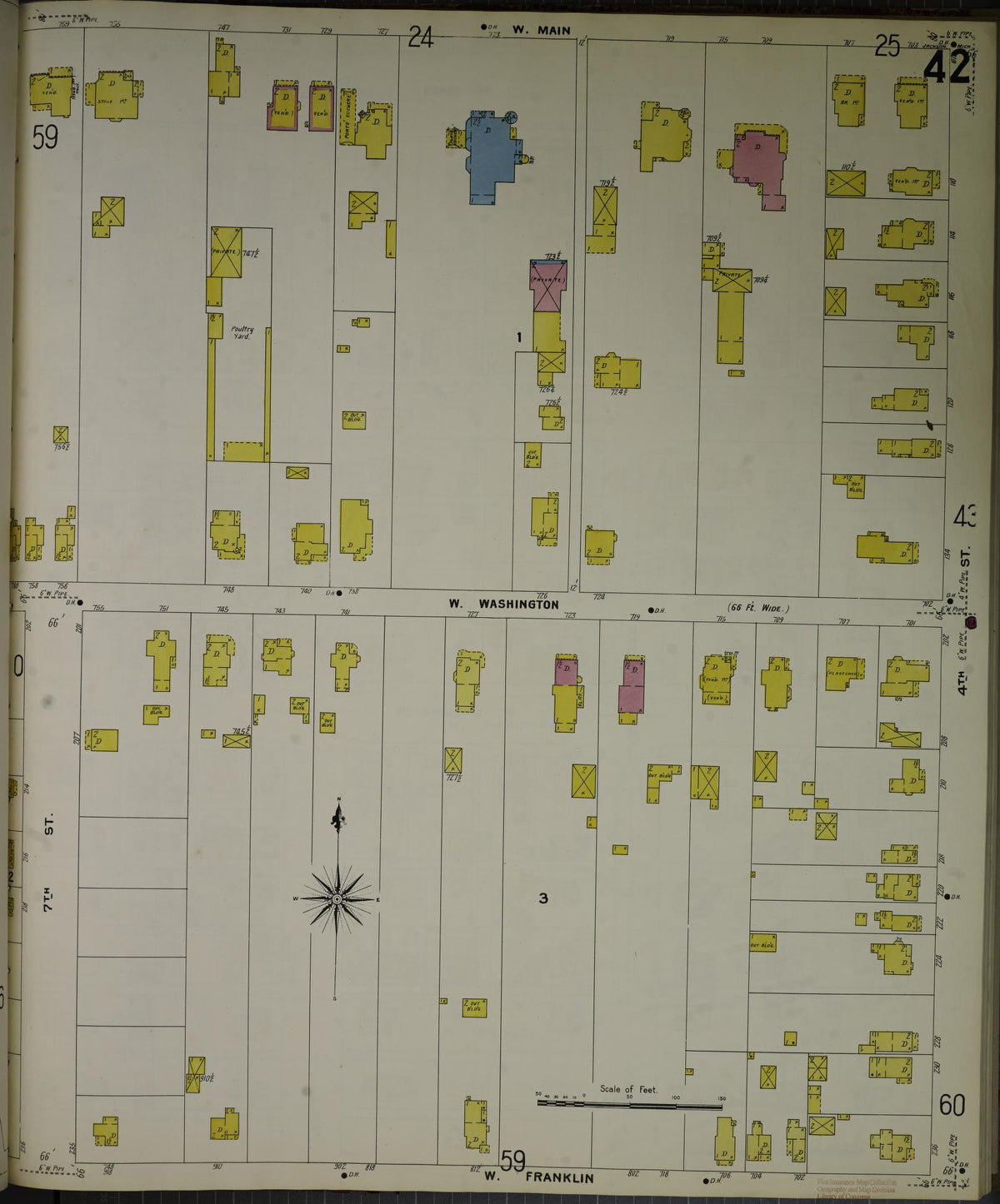 Sanborn Fire Insurance Map from Jackson, Jackson County, Michigan (1907), Sheet #0042 - Historic Sanborn Fire Insurance Map Print, vintage old map wall art, antique decor, genealogy gift, Michigan Michigan map