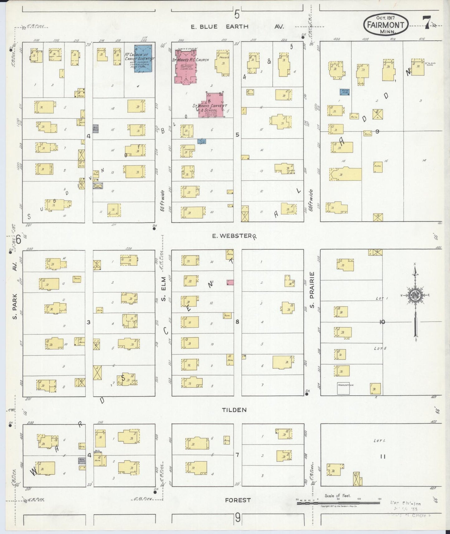 Sanborn Fire Insurance Map from Fairmont, Martin County, Minnesota (1917), Sheet #0007 - Historic Sanborn Fire Insurance Map Print, vintage old map wall art, antique decor, genealogy gift, Minnesota Minnesota map