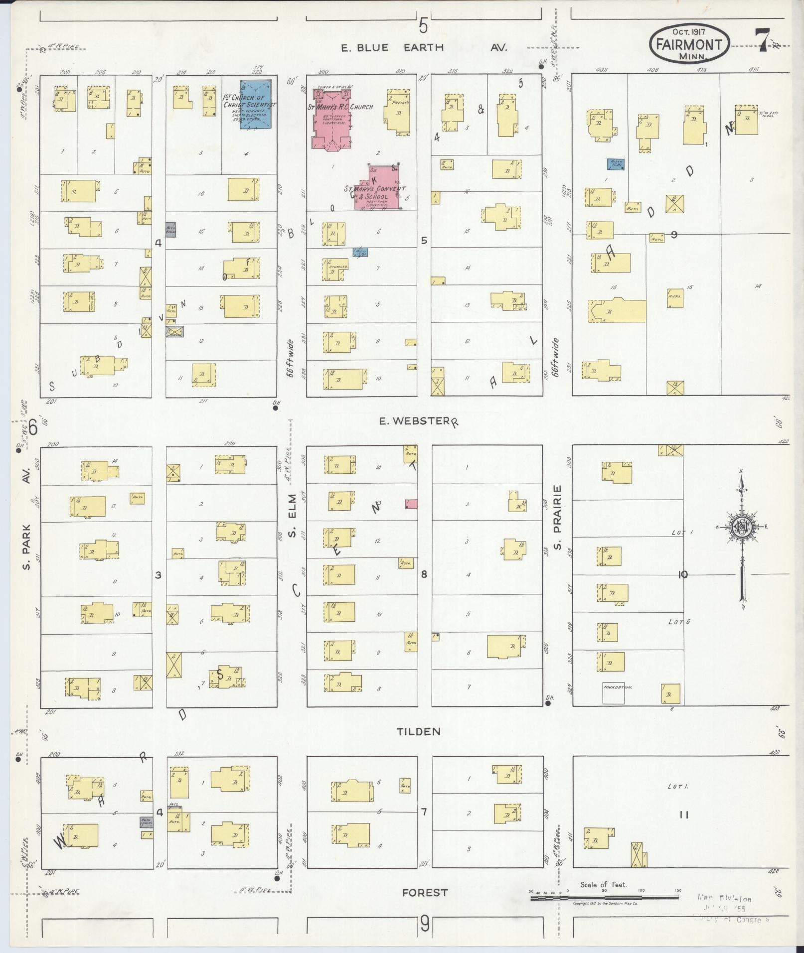 Sanborn Fire Insurance Map from Fairmont, Martin County, Minnesota (1917), Sheet #0007 - Historic Sanborn Fire Insurance Map Print, vintage old map wall art, antique decor, genealogy gift, Minnesota Minnesota map