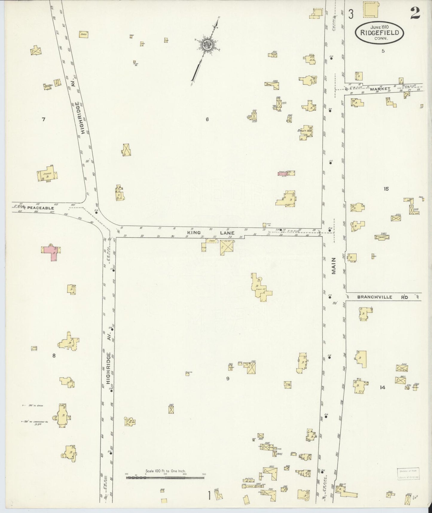 Sanborn Fire Insurance Map from Ridgefield, Fairfield County, Connecticut (1910), Sheet #0002 - Complete Map Set gallery image, historic Sanborn map, vintage wall art, Connecticut Connecticut