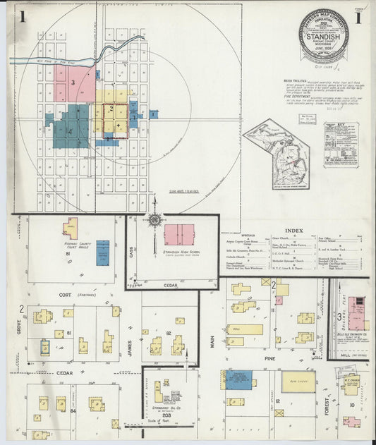 Sanborn Fire Insurance Map from Standish, Arenac County, Michigan (1924), Sheet #0001 - Historic Sanborn Fire Insurance Map Print, vintage old map wall art, antique decor, genealogy gift, Michigan Michigan map