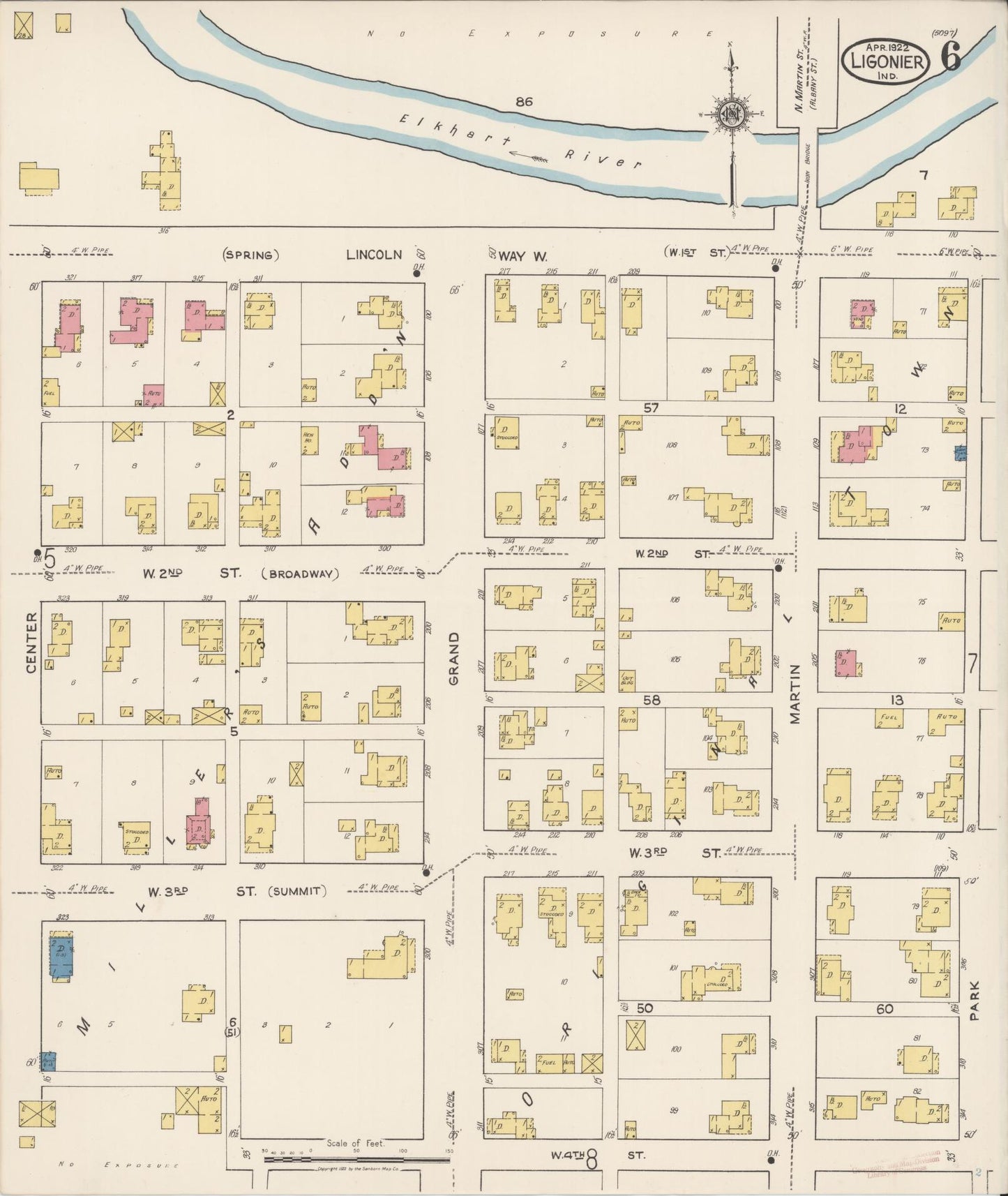 Sanborn Fire Insurance Map from Ligonier, Noble County, Indiana (1922), Sheet #0006 - Complete Map Set gallery image, historic Sanborn map, vintage wall art, Indiana Indiana