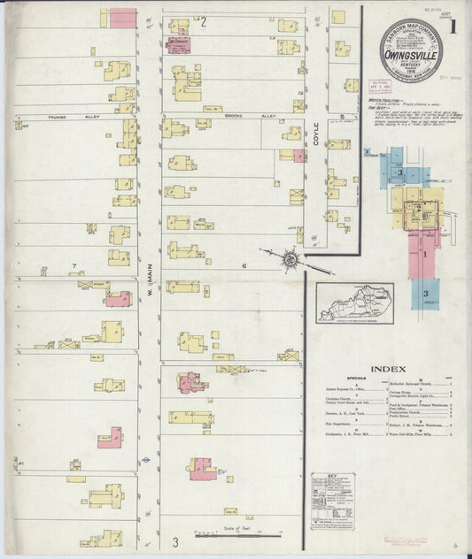 Sanborn Fire Insurance Map from Owingsville, Bath County, Kentucky (1914), Sheet #0001 - Historic Sanborn Fire Insurance Map Print, vintage old map wall art, antique decor, genealogy gift, Kentucky Kentucky map
