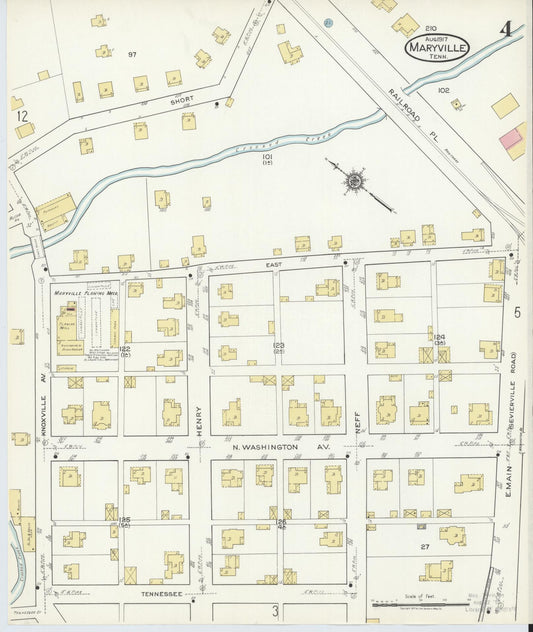Sanborn Fire Insurance Map from Maryville, Blount County, Tennessee (1917), Sheet #0004 - Historic Sanborn Fire Insurance Map Print, vintage old map wall art, antique decor, genealogy gift, Tennessee Tennessee map