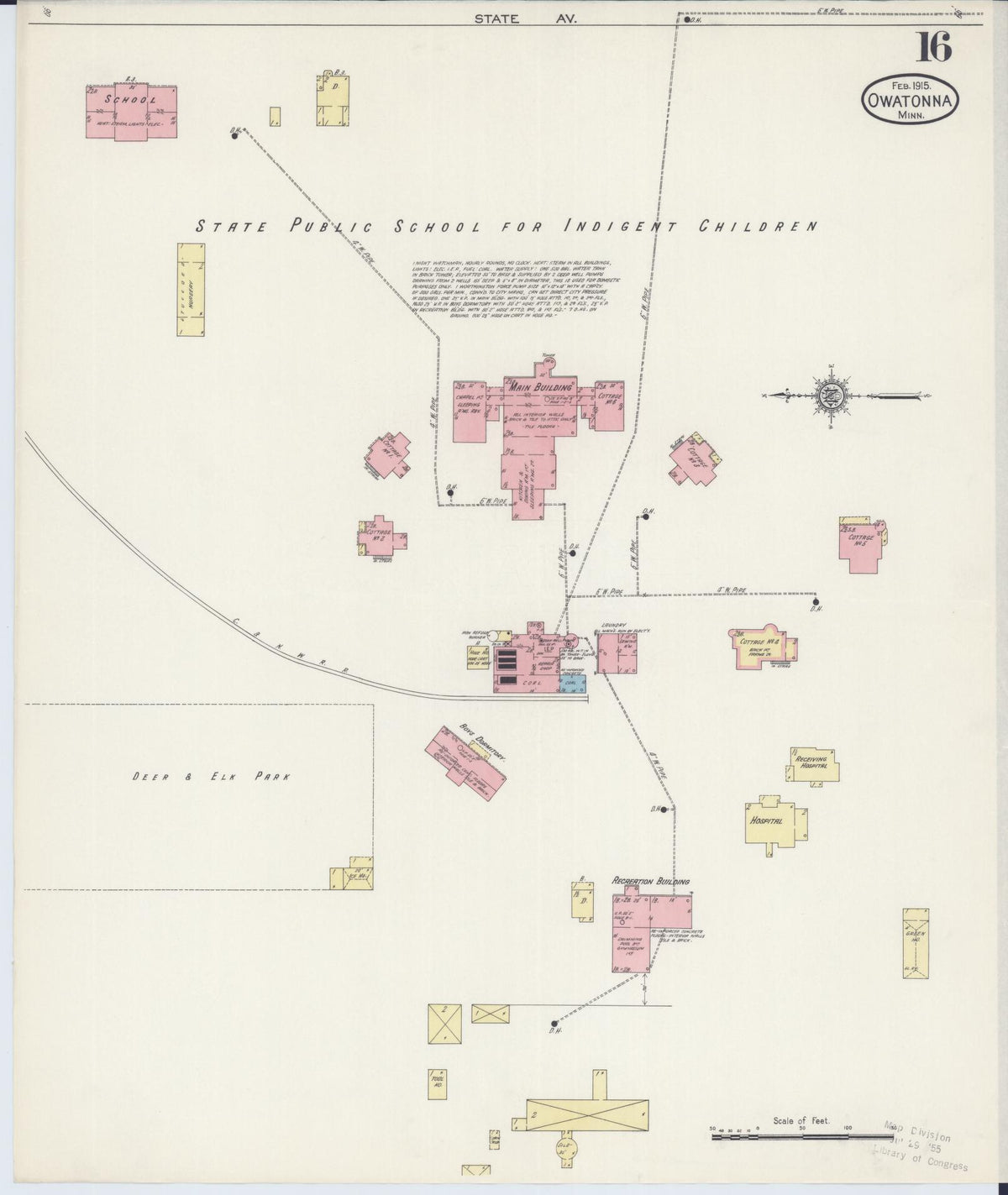 Sanborn Fire Insurance Map from Owatonna, Steele County, Minnesota (1915), Sheet #0016 - Historic Sanborn Fire Insurance Map Print, vintage old map wall art, antique decor, genealogy gift, Minnesota Minnesota map