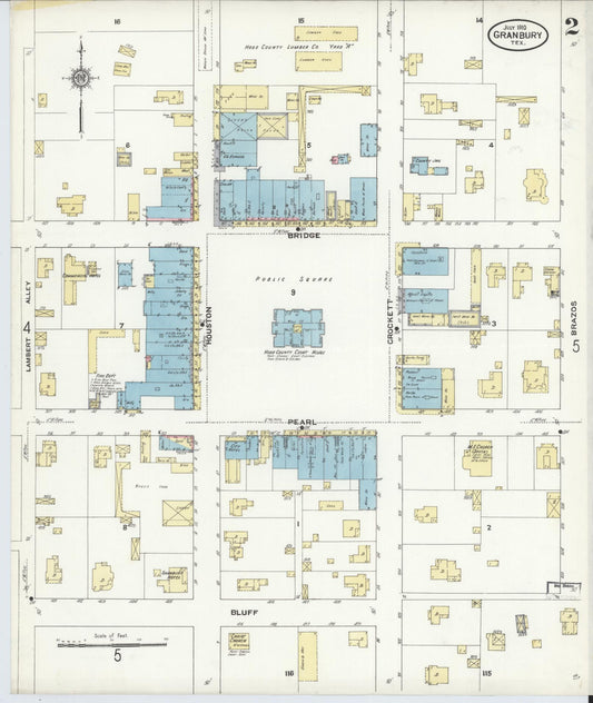 Sanborn Fire Insurance Map from Granbury, Hood County, Texas (1910), Sheet #0002 - Historic Sanborn Fire Insurance Map Print, vintage old map wall art, antique decor, genealogy gift, Texas Texas map