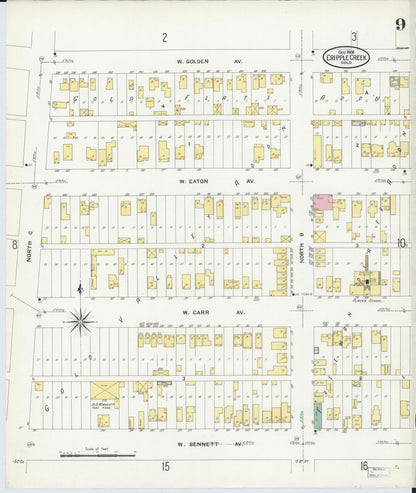 Sanborn Fire Insurance Map from Cripple Creek, Teller County, Colorado (1908), Sheet #0009 - Complete Map Set gallery image, historic Sanborn map, vintage wall art, Colorado Colorado