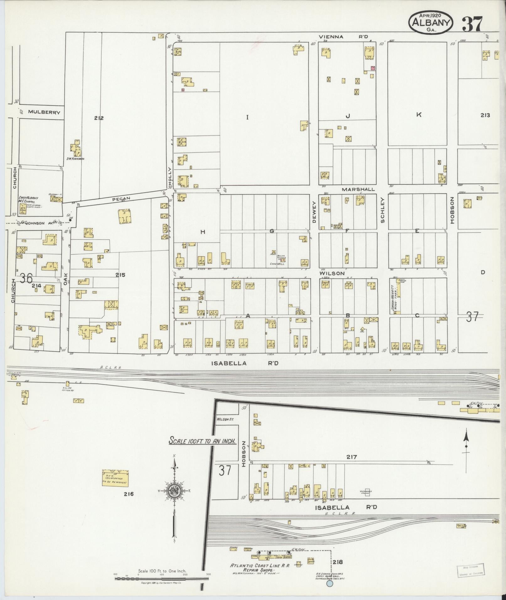 Sanborn Fire Insurance Map from Albany, Dougherty County, Georgia (1920), Sheet #0037 - Historic Sanborn Fire Insurance Map Print, vintage old map wall art, antique decor, genealogy gift, Georgia Georgia map