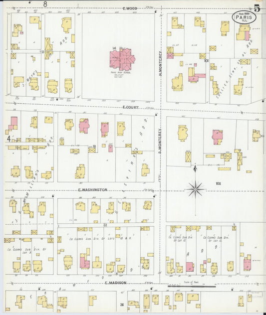 Sanborn Fire Insurance Map from Paris, Edgar County, Illinois (1900), Sheet #0005 - Historic Sanborn Fire Insurance Map Print, vintage old map wall art, antique decor, genealogy gift, Illinois Illinois map