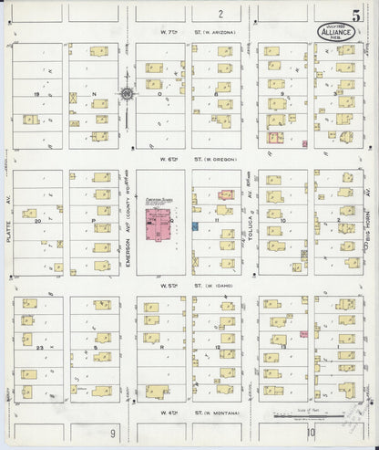 Sanborn Fire Insurance Map from Alliance, Box Butte County, Nebraska (1920), Sheet #0005 - Complete Map Set gallery image, historic Sanborn map, vintage wall art, Nebraska Nebraska