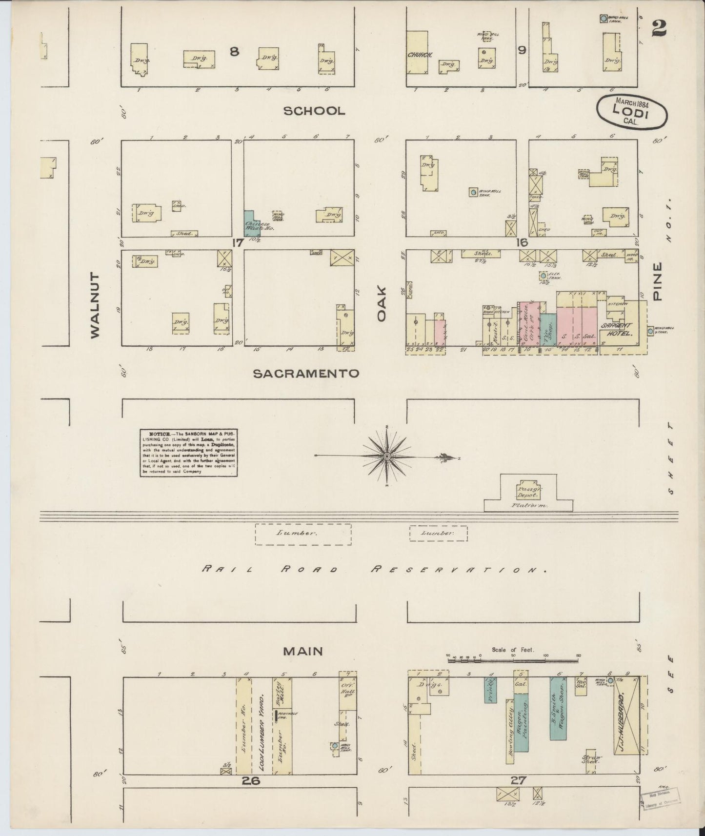 Sanborn Fire Insurance Map from Lodi, San Joaquin County, California (1884), Sheet #0002 - Historic Sanborn Fire Insurance Map Print, vintage old map wall art, antique decor, genealogy gift, California California map