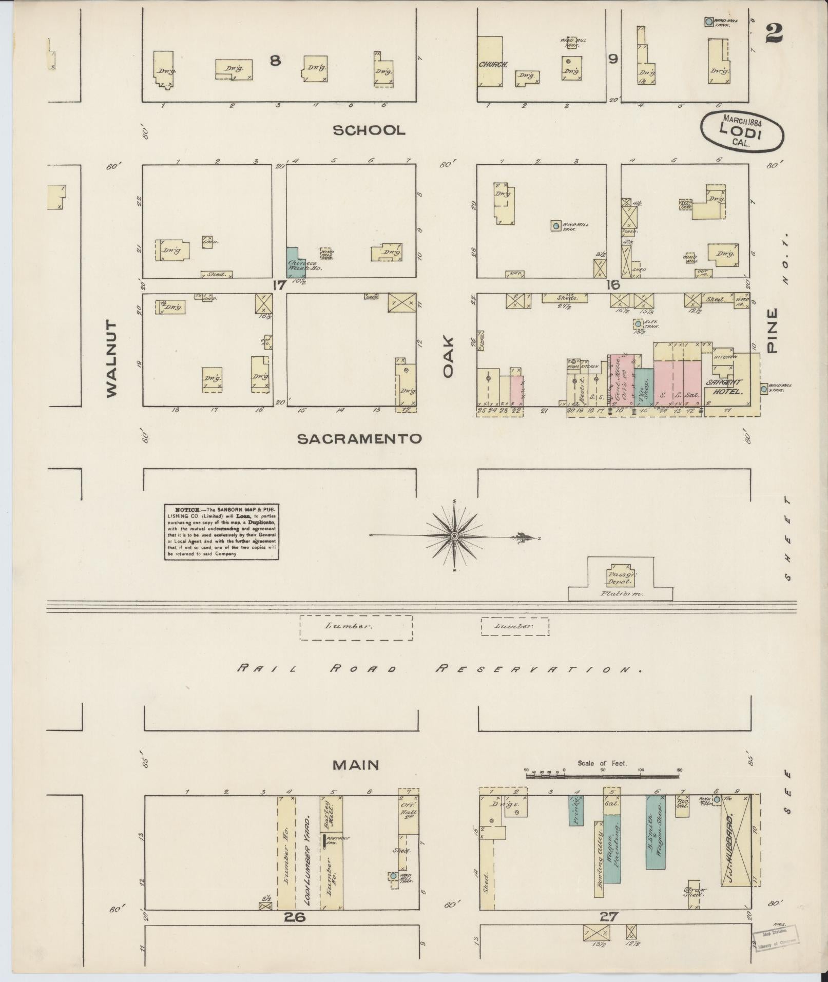 Sanborn Fire Insurance Map from Lodi, San Joaquin County, California (1884), Sheet #0002 - Historic Sanborn Fire Insurance Map Print, vintage old map wall art, antique decor, genealogy gift, California California map