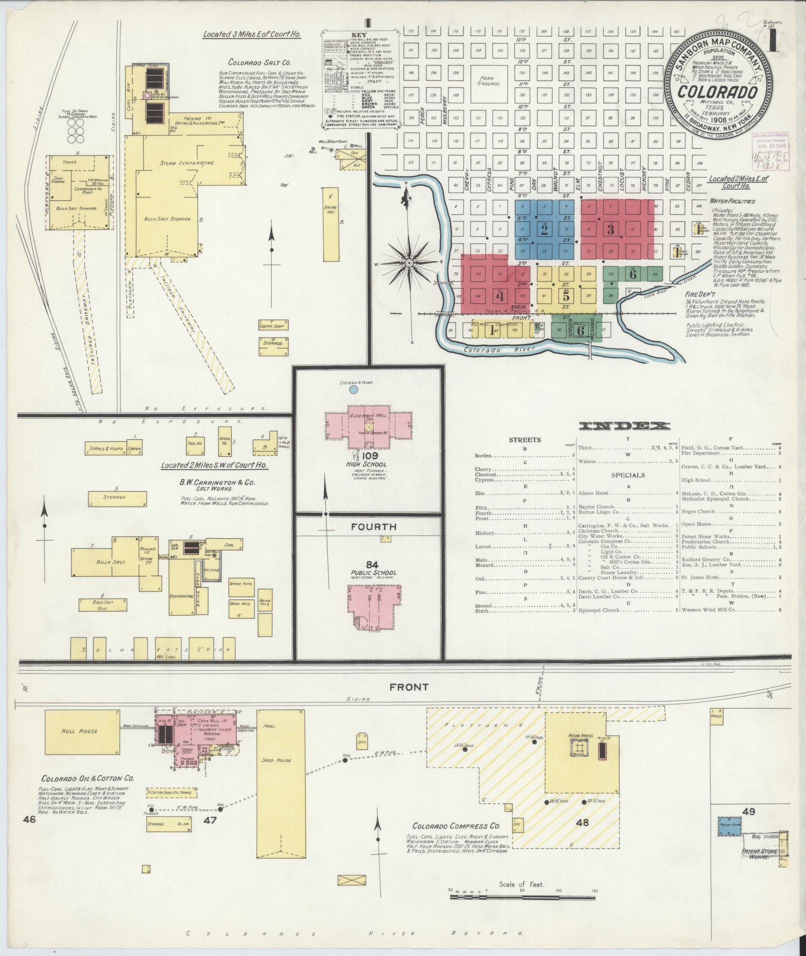 Sanborn Fire Insurance Map from Colorado, Mitchell County, Texas (1908), Sheet #0001 - Complete Map Set gallery image, historic Sanborn map, vintage wall art, Colorado Colorado