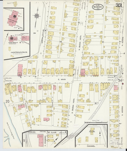 Sanborn Fire Insurance Map from Newark, Licking County, Ohio (1912), Sheet #0033 - Complete Map Set gallery image, historic Sanborn map, vintage wall art, Ohio Ohio
