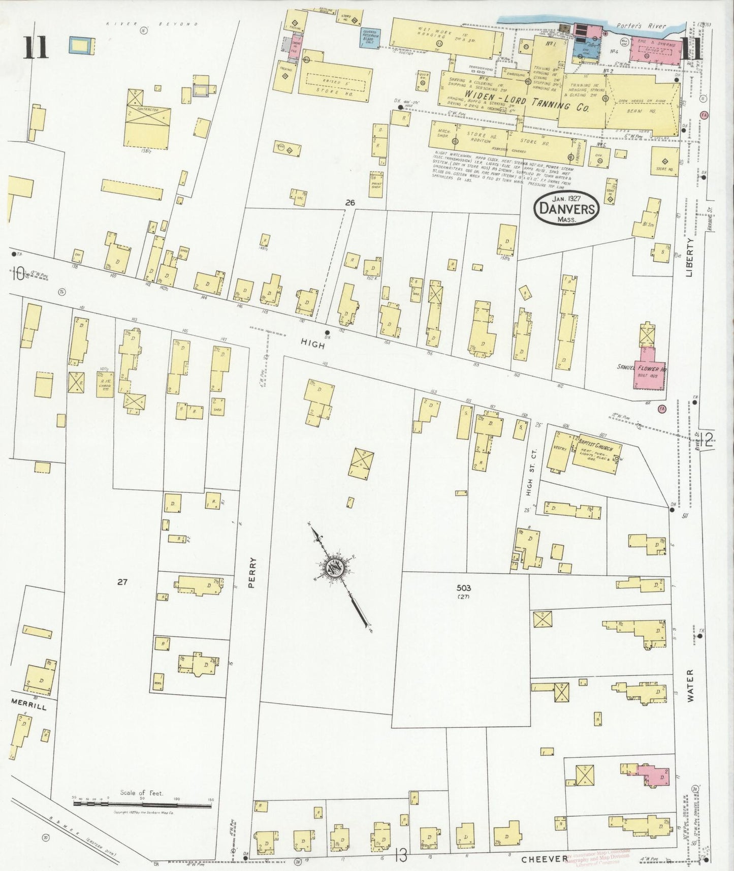 Sanborn Fire Insurance Map from Danvers, Essex County, Massachusetts (1927), Sheet #0011 - Complete Map Set gallery image, historic Sanborn map, vintage wall art, Massachusetts Massachusetts
