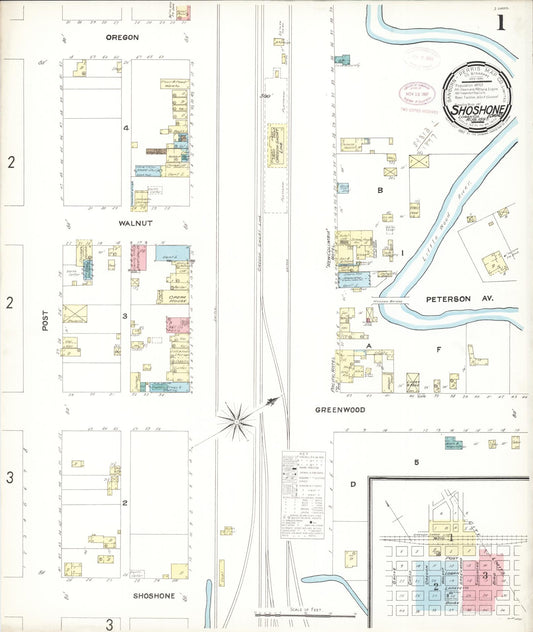 Sanborn Fire Insurance Map from Shoshone, Lincoln County, Idaho (1897), Sheet #0001 - Complete Map Set gallery image, historic Sanborn map, vintage wall art, Idaho Idaho
