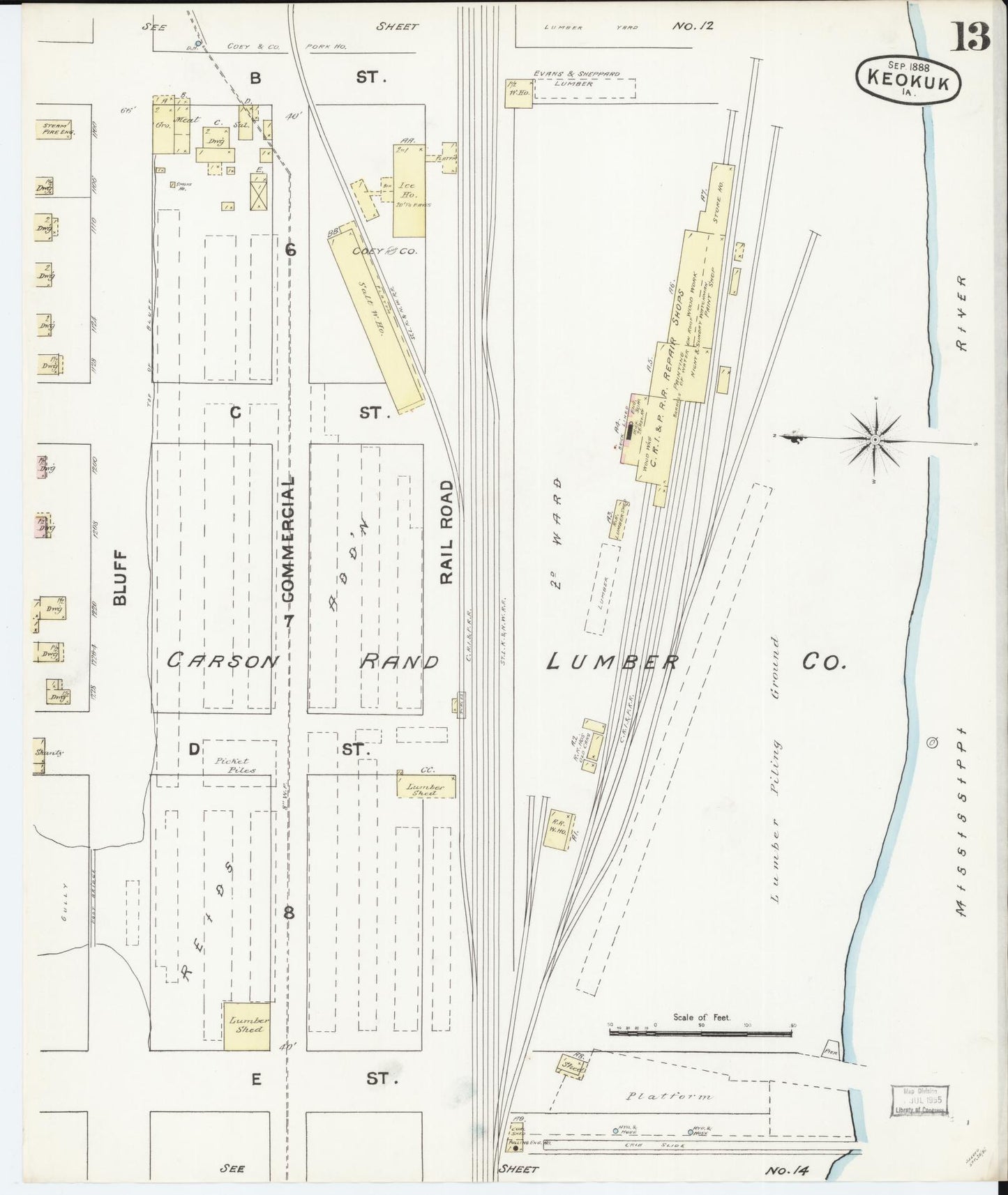 Sanborn Fire Insurance Map from Keokuk, Lee County, Iowa (1888), Sheet #0013 - Historic Sanborn Fire Insurance Map Print, vintage old map wall art