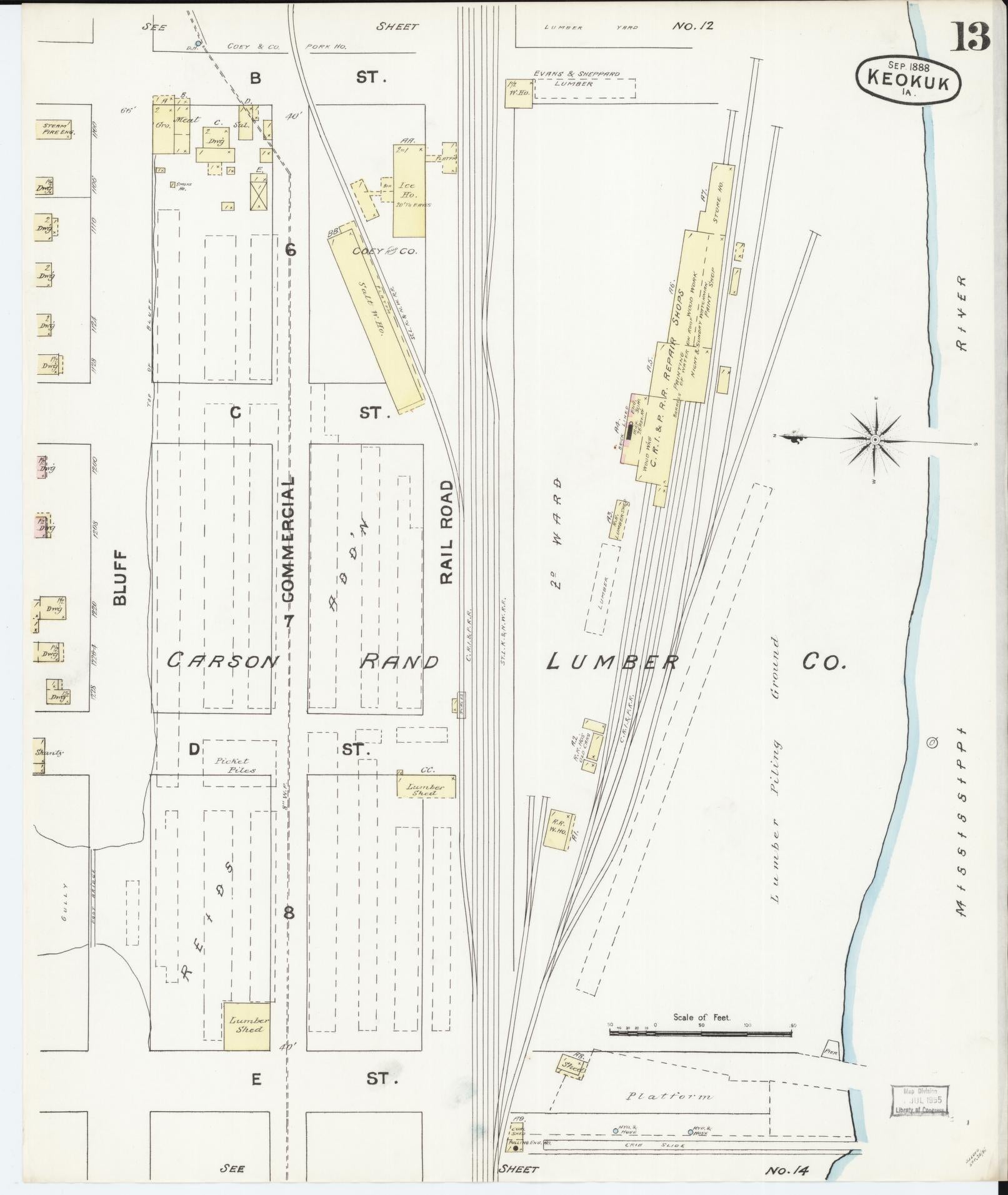 Sanborn Fire Insurance Map from Keokuk, Lee County, Iowa (1888), Sheet #0013 - Historic Sanborn Fire Insurance Map Print, vintage old map wall art